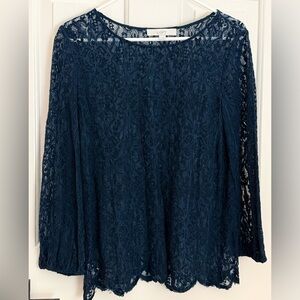 LOFT Lace Blouse - Deep Blue Size Small
